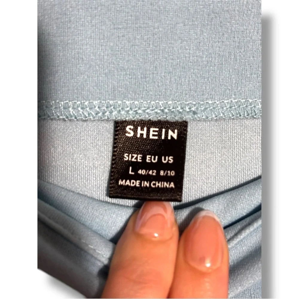 SHEIN Light Blue A-line Pencil Bodycon High Waisted Mini Skirt with Slit